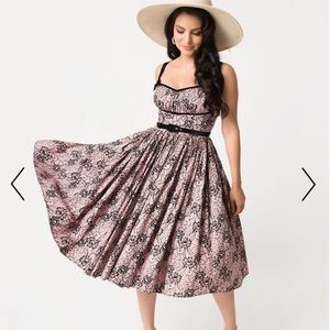 Micheline Pitt peach black lace Alice swing dress